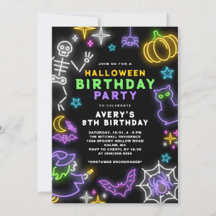 Neon Halloween Boys 8th Birthday Costume Party Invitation