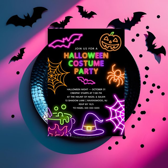 Neon Halloween Costume Party Invitation (Creator Uploaded)