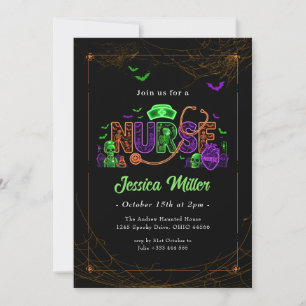 Neon Halloween Nurse Party Invitation