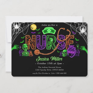 Neon Halloween Nurse Party Invitation