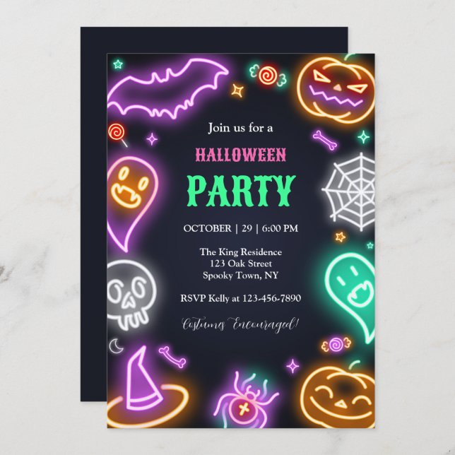 Neon Halloween Party Invitation (Front/Back)