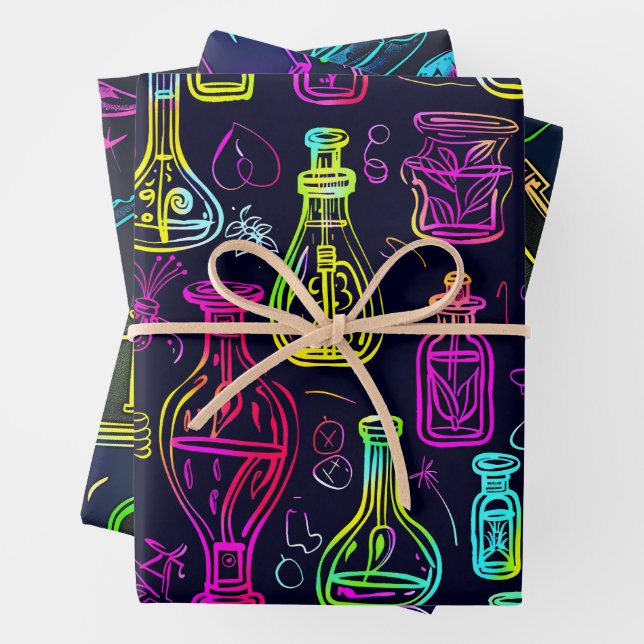 Neon Halloween Pattern  Wrapping Paper Sheet (In situ)