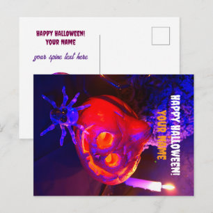 Neon Halloween pumpkins Announcement Postcard