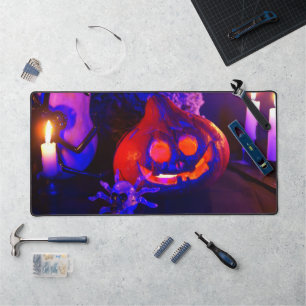 Neon Halloween pumpkins Desk Mat