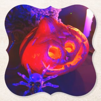 Neon Halloween pumpkins Paper Coaster