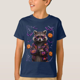 Neon Halloween Racoon: Midnight Swagger 🌙🕶️🕷️ T-Shirt