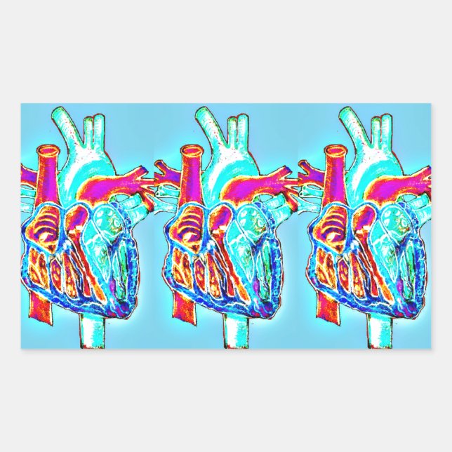 Neon Hand Drawn Anatomical Heart Rectangular Sticker (Front)