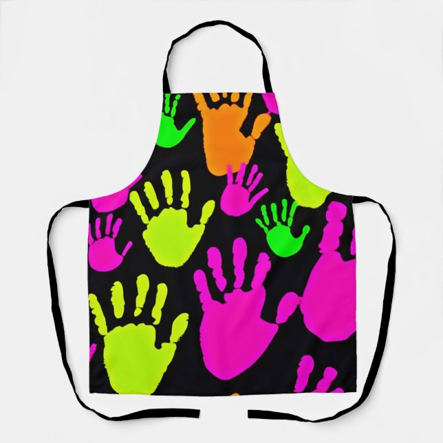 Neon Handprint Graffiti Pattern Apron (Front)