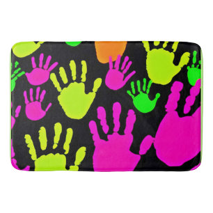 Neon Handprint Graffiti Pattern Bath Mat