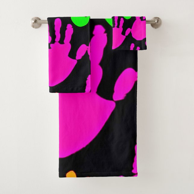 Neon Handprint Graffiti Pattern Bath Towel Set (Insitu)