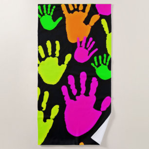 Neon Handprint Graffiti Pattern Beach Towel