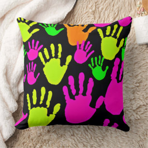 Neon Handprint Graffiti Pattern Cushion