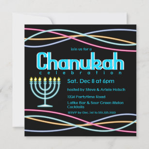 Neon Hanukkah Party Invitation