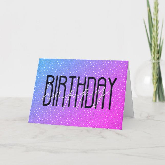 Neon Happy Birthday Text On Dots Card (Front)