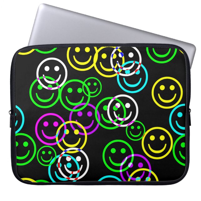 Neon Happy Face Laptop Sleeve (Front)