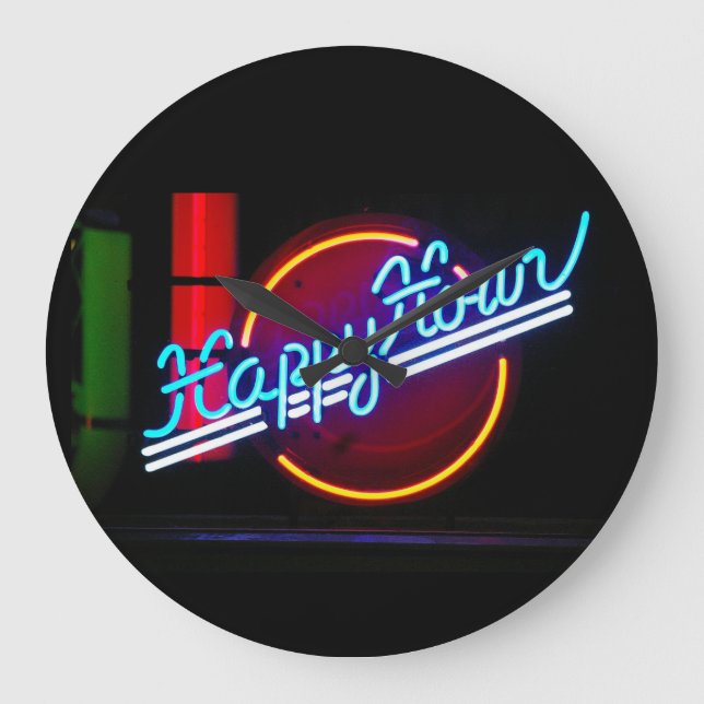 NEON HAPPY HOUR HOME BAR WALL CLOCK (Front)