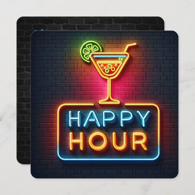 Neon Happy Hour Party Invitation (Front/Back)