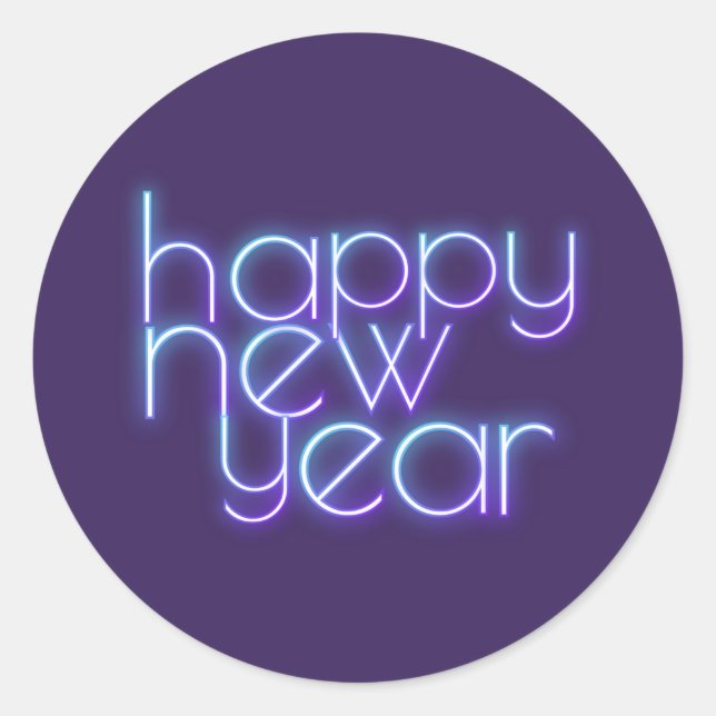 Neon Happy New Year Classic Round Sticker (Front)