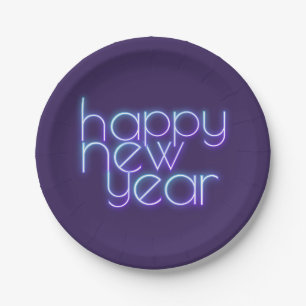 Neon Happy New Year Paper Plate