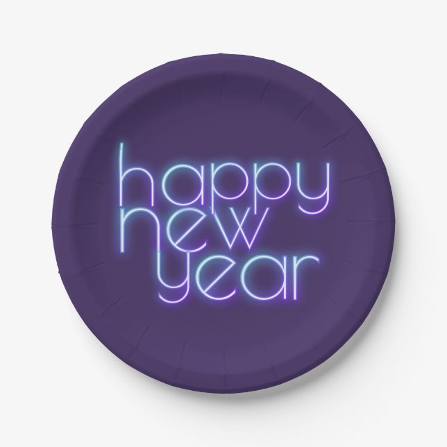 Neon Happy New Year Paper Plate (Front)
