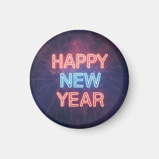 Neon "Happy New Year" Typography with Fireworks Magnet