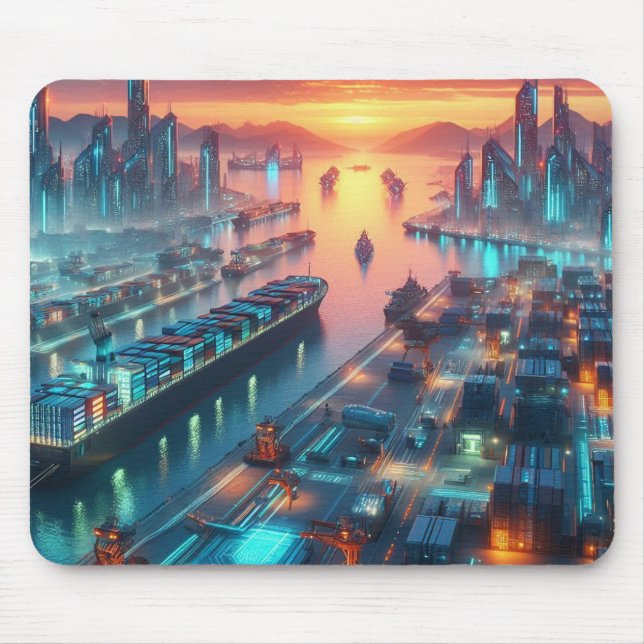 Neon Harbour Sunset Mouse Pad (Front)