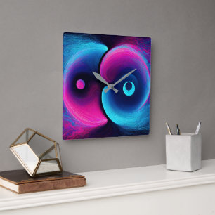 Neon Harmony: A Modern Interpretation of Yin Yang Square Wall Clock