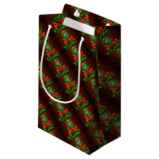 Neon Have A Very Merry Christmas Small Gift Bag (Front Angled)