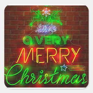 Neon Have A Very Merry Christmas Square Sticker