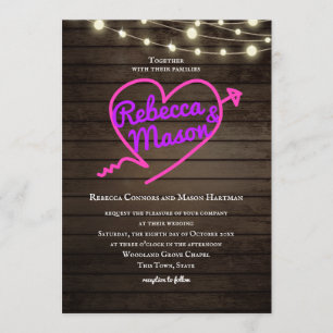Neon Heart Electric Barn Wedding String Lights Invitation