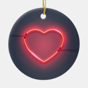 Neon Heart Sign Ceramic Ornament