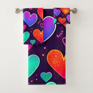 Neon Heart Symphony Bath Towel Set