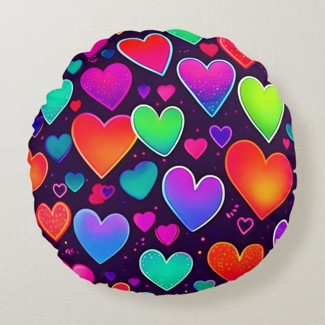Neon Heart Symphony Round Cushion (Front)