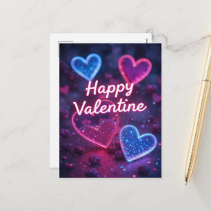 Neon Heart Valentine Modern Happy Valentines Day Holiday Postcard