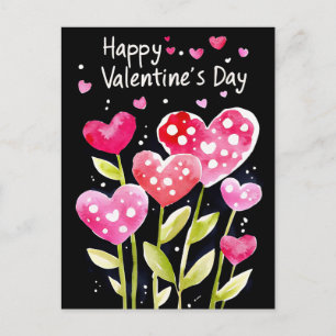 Neon Hearts and Flowers Valentine's Greeting Postcard