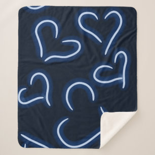 Neon Hearts Blue Sherpa Blanket