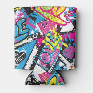 Neon Hearts: Grunge Girl Pattern Can Cooler