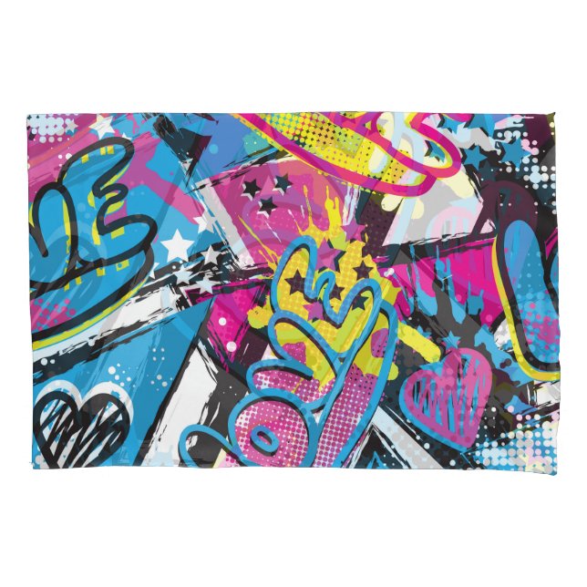 Neon Hearts: Grunge Girl Pattern Pillowcase (Front)
