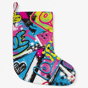 Neon Hearts: Grunge Girl Pattern Small Christmas Stocking