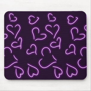 Neon Hearts Purple Mouse Pad