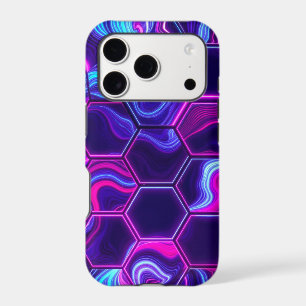 Neon Hexagon Pink Purple Marble Abstract Pattern