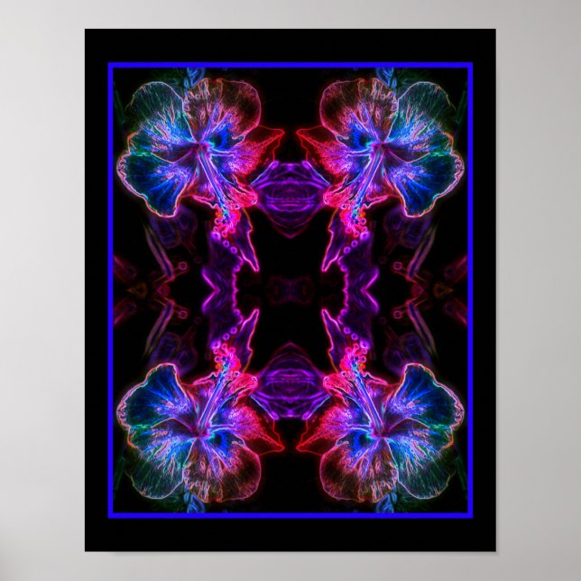 Neon Hibiscus Abstract Flower Art  Poster (Front)