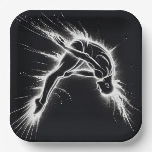 Neon High Diver On Black Paper Plate
