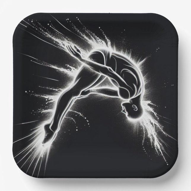 Neon High Diver On Black Paper Plate (Front)