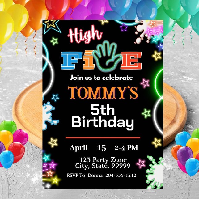 Neon High Five Birthday Boy Invitations  (Creator Uploaded)