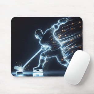 Neon Hockey Player On Ice Mouse Pad
