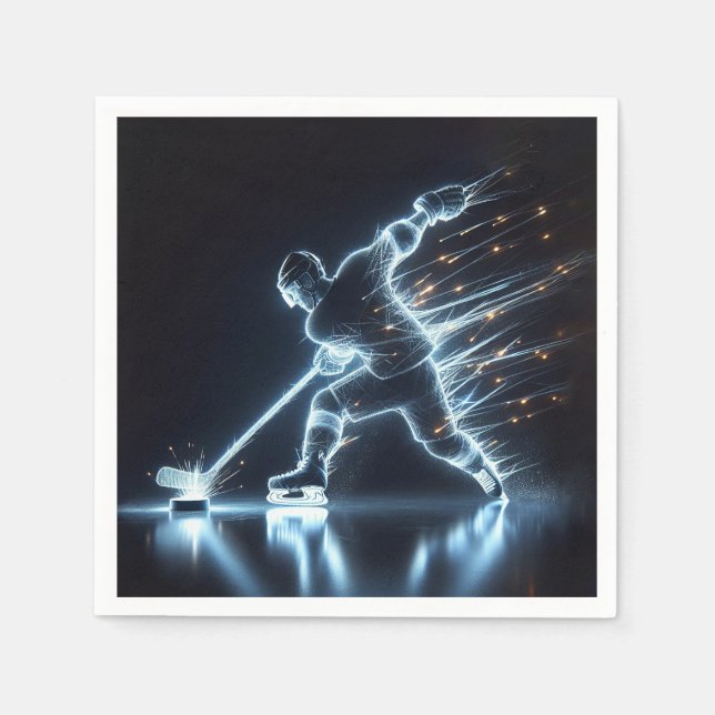Neon Hockey Player On Ice Napkin (Front)