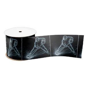 Neon Hockey Player On Ice Satin Ribbon