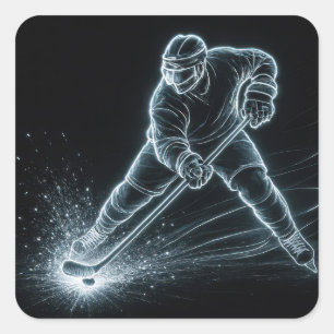 Neon Hockey Player On Ice Square Sticker