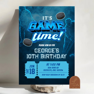 Neon Hockey Winter Birthday Invitation
